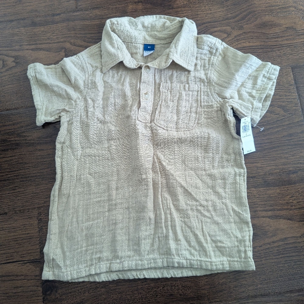 Old Navy Tan Cream Muslin Shirt Boys Size 5T